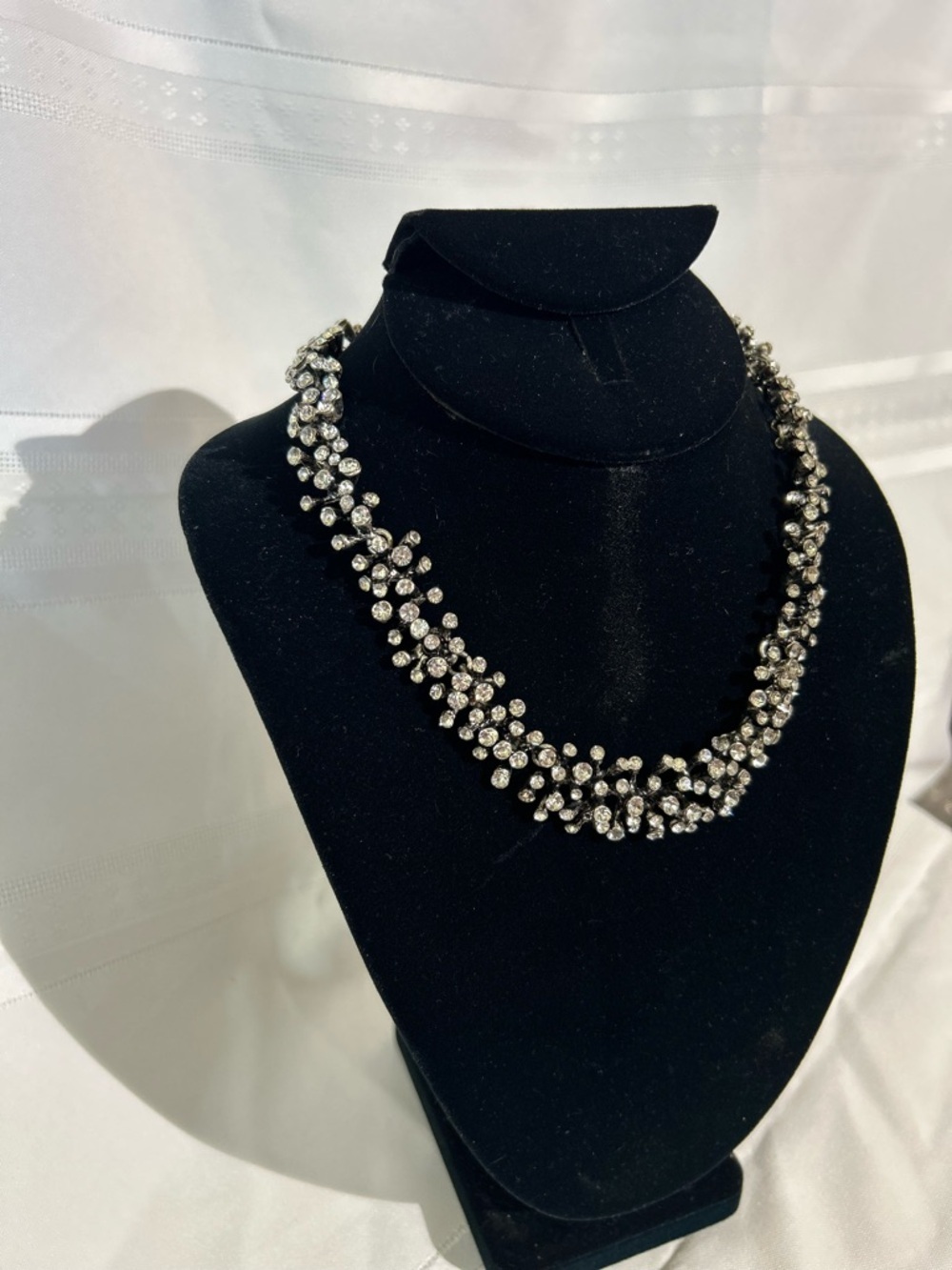 Silver Crystal Floral Statement Necklace - Wedding Prom Iced Out Jewelry 17"